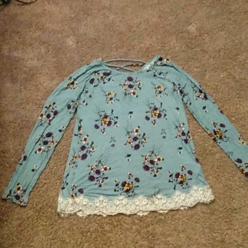 Medium- Aqua Blue, fall flowers with lace trim